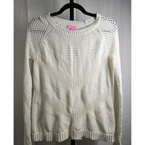 Lilly‎ Pulitzer White M Knit Sweater Womens Crochet Open Knit Long Sleeve Resort
